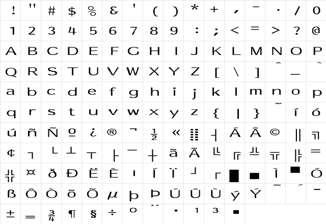 Essay-Normal Ex Regular  glyph index
