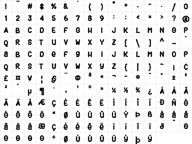 Black Burger Rough Regular  glyph index