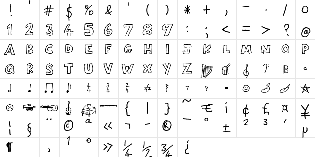 Amura Music Regular  glyph index