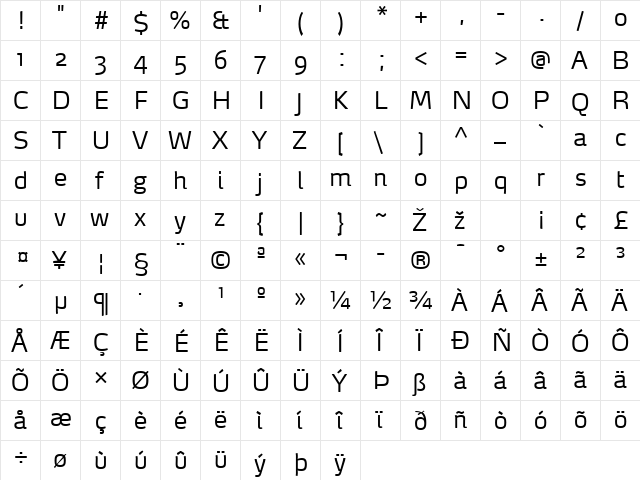 MaxDemiSerif-Light Regular  glyph index