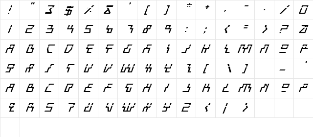 Beam Rider Laser Italic Laser  glyph index