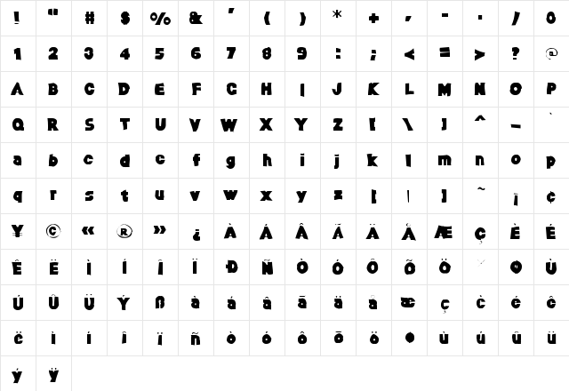 Baltar Gaunt Regular  glyph index