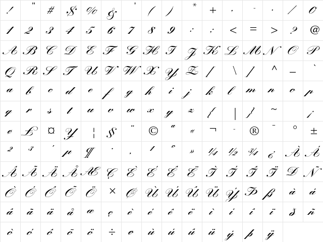 Kuenstler Script LT Std Black  glyph index