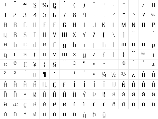 Pecot Regular  glyph index