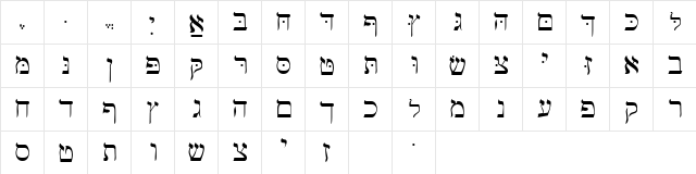 Hebrew Basic Regular  glyph index