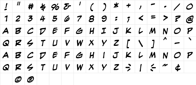 EvilGenius BB Bold  glyph index