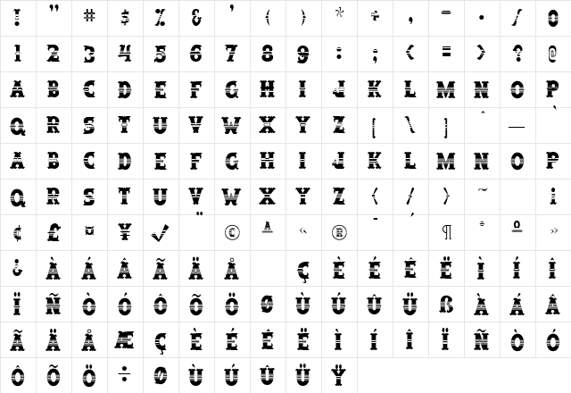 SalloonStripeMiddle Regular  glyph index