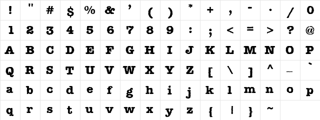 Grunge Amtype Bold Regular  glyph index