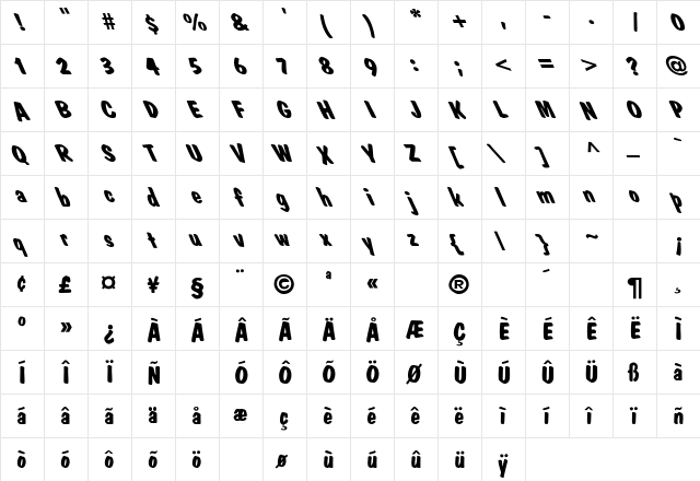 Dom Casual-Extreme Lefty Regular  glyph index