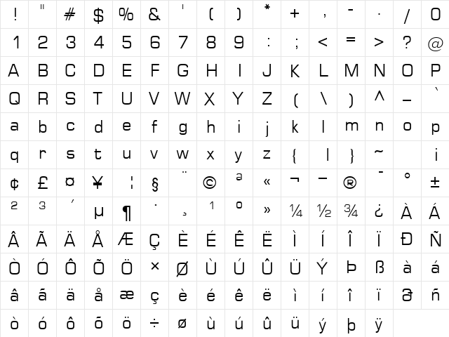EuropaMedm Normal  glyph index