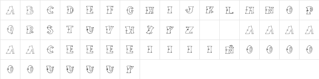 JUSTINALETTERING Regular  glyph index