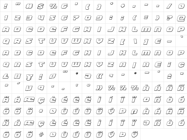 Front Runner Outline Italic Outline Italic  glyph index