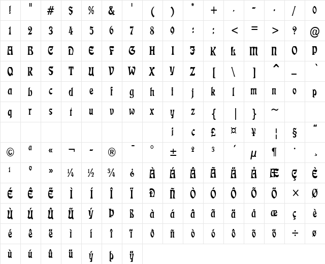 Freedom-Condensed Normal  glyph index