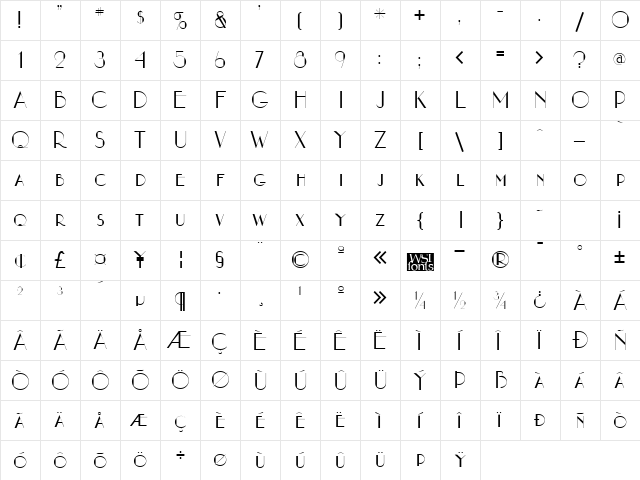 NouveauAsta Regular  glyph index