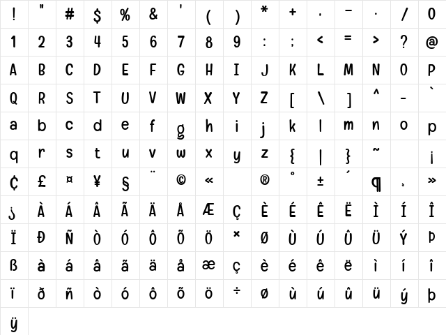 Squad Goals Regular  glyph index