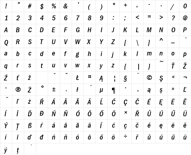 FranklinGotItcTEEMedCon Italic  glyph index