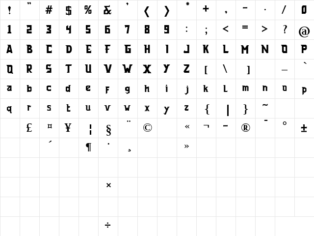 Forgotten Regular  glyph index