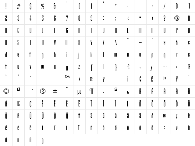 OrlandoRegular Regular  glyph index