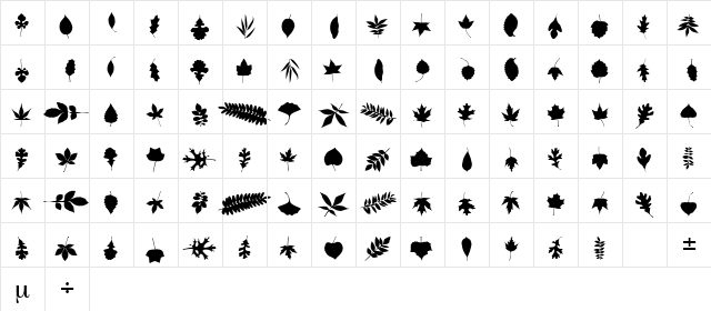 Blaetter Regular  glyph index