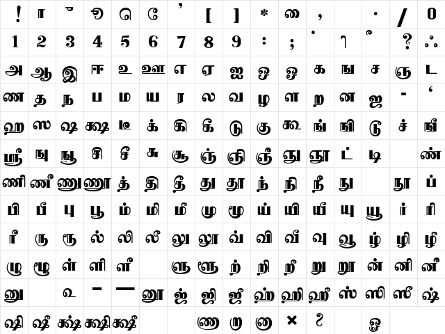 TBoomiH Bold  glyph index