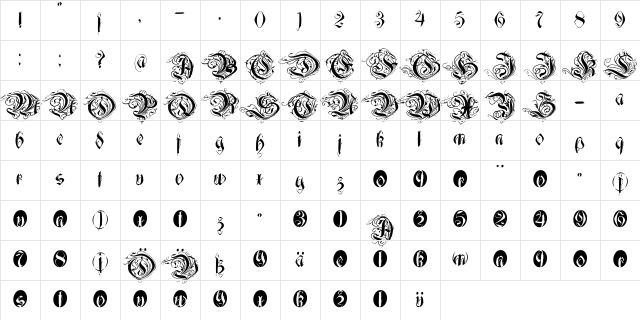 Decadentia Regular  glyph index