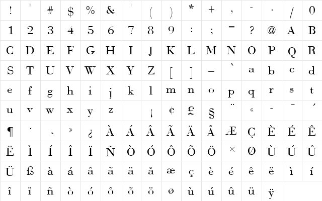 BauerBodDRegRo1 Regular  glyph index