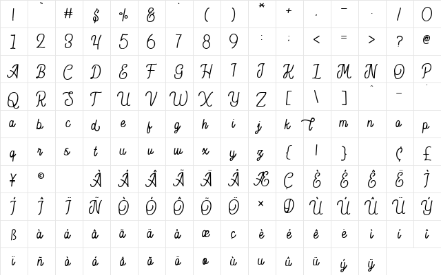 Hesland Regular  glyph index