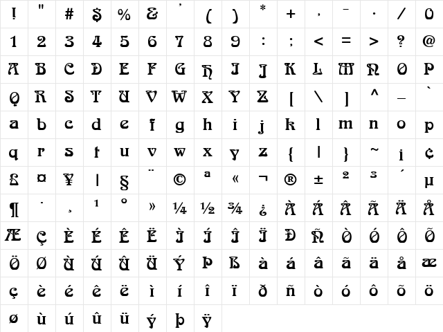 Arabia Regular  glyph index