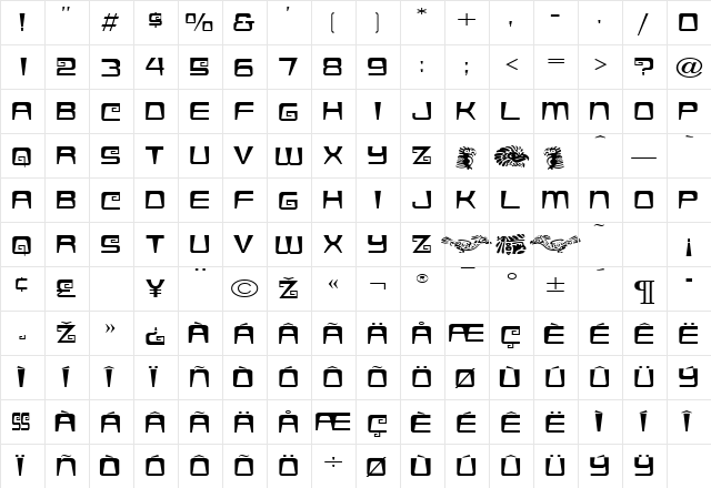 Azteca Regular Regular  glyph index