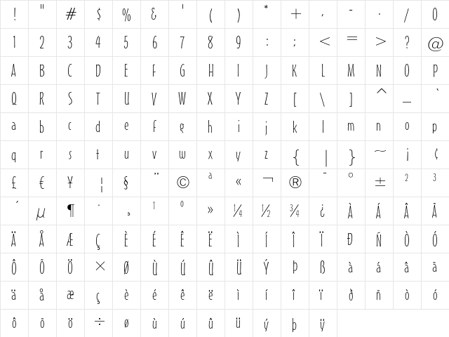 Mister Earl Extra Light  glyph index
