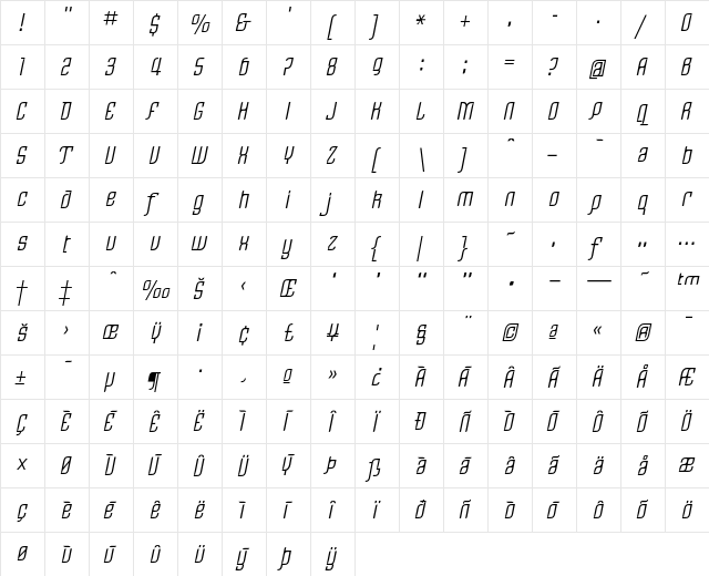 Linotype Rezident One Regular  glyph index