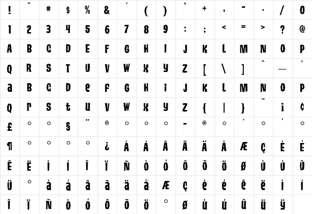TikiIsland Medium  glyph index