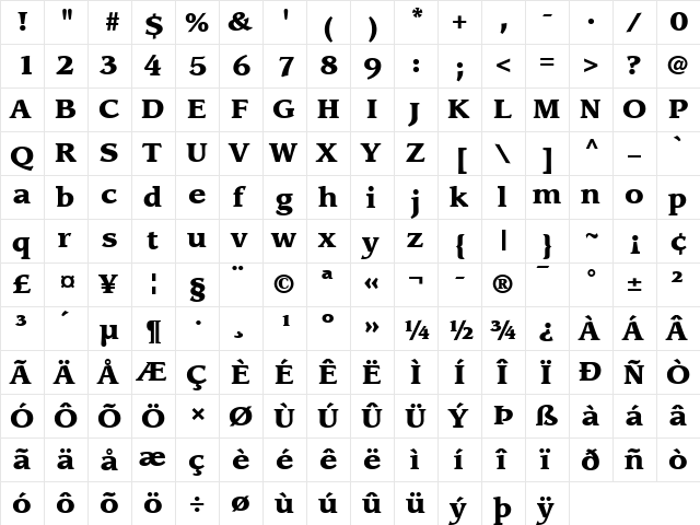 Leawood LT Black Regular  glyph index