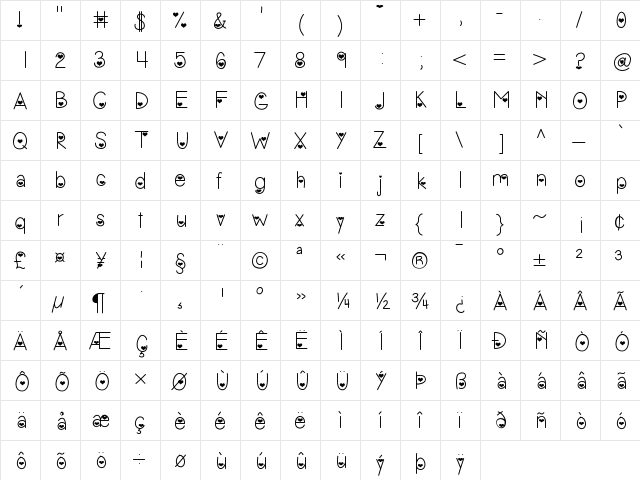 VanessasValentine Medium  glyph index