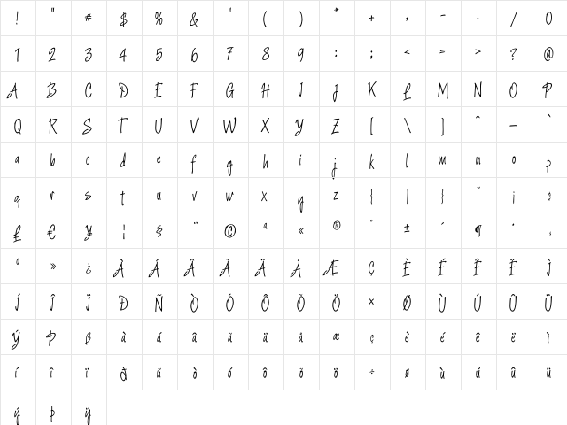Argenta Regular  glyph index