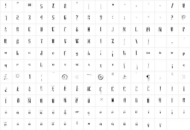 President Gas Gaunt Regular  glyph index