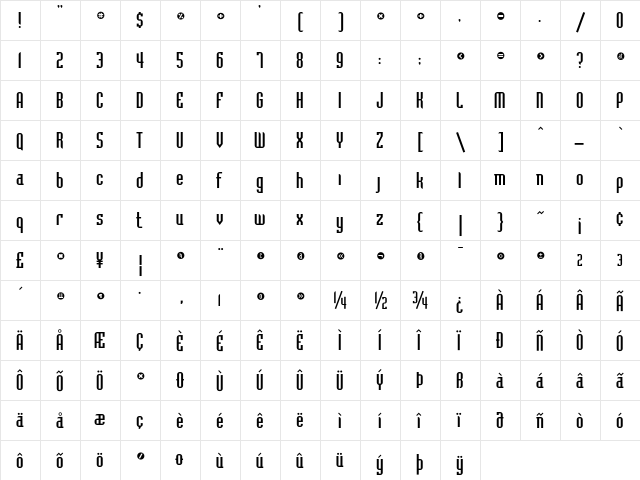 BadlocICG Regular  glyph index