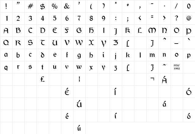 Jarrow Normal  glyph index