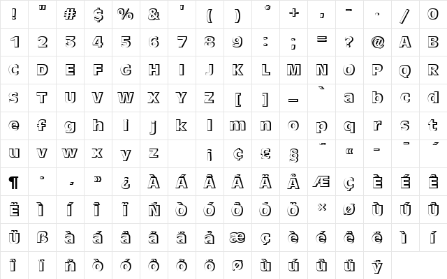 AntiqueOliTBolRe1 Regular  glyph index