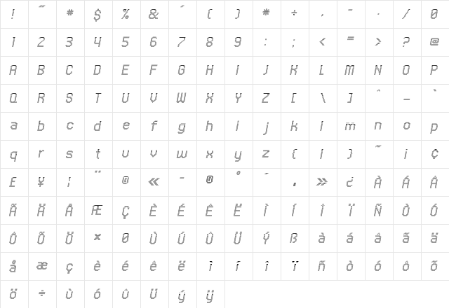 UNDACircleFine Italic  glyph index