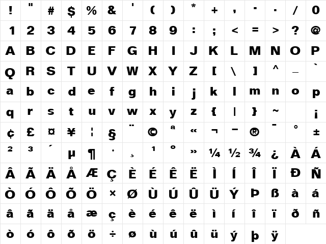 LayoutSSK Bold  glyph index