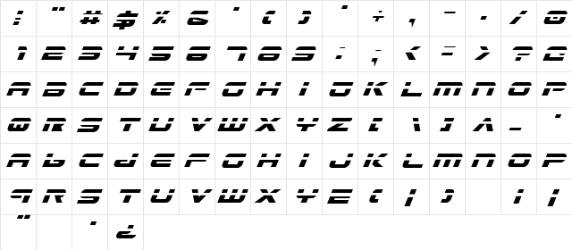 Gunship Laser Italic Laser Italic  glyph index