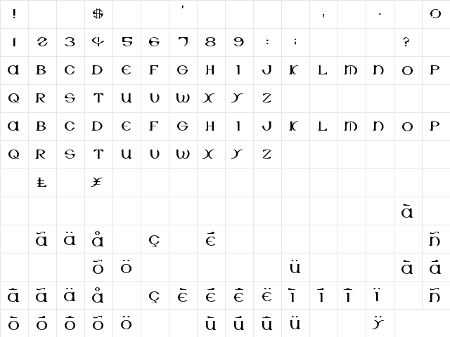 Unicercle Dubissette Regular  glyph index