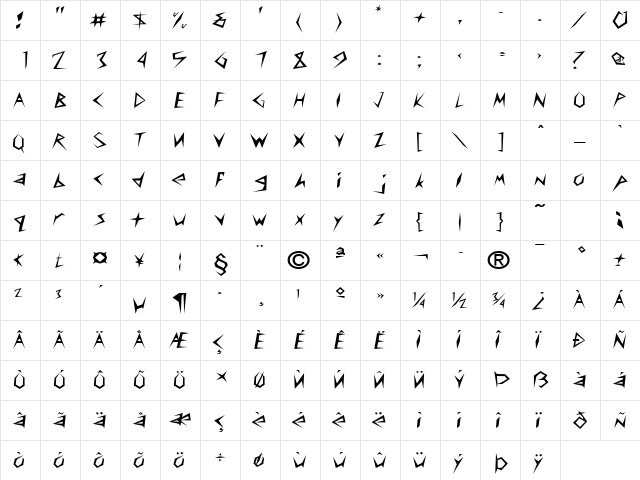 Frantic-Extended Normal  glyph index
