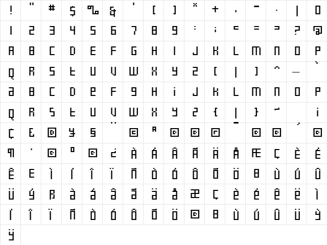 Esquire Regular  glyph index