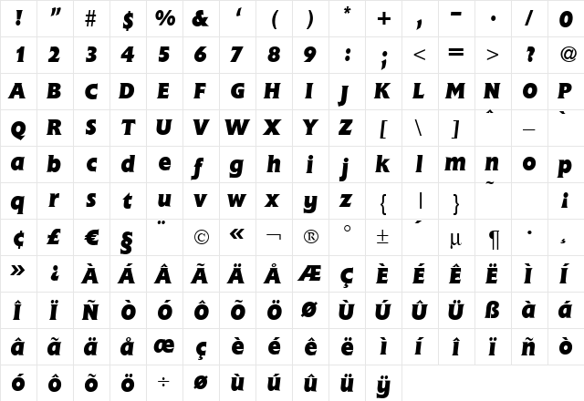 Fleming-Heavy Italic  glyph index