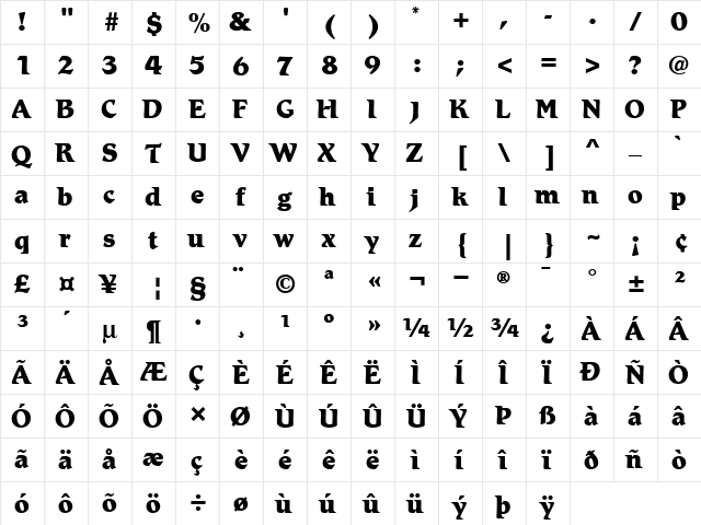 Romic-ExtraBold Extra Bold  glyph index