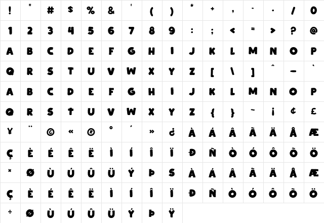 Cipitillo Regular  glyph index