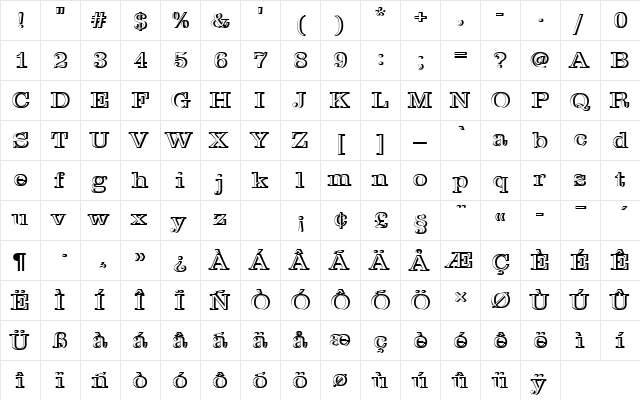 ClarendonTLigRe1 Regular  glyph index