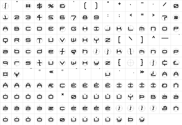 FutureKill Bold  glyph index